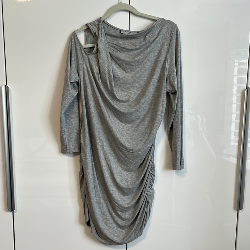 BRIAN BAILEY NWOT Grey Cut Out Cotton Dress Long Sleeve Stretch, Size XL